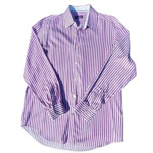 ROBERT GRAHAM MEN DRESS SHIRT PURPLE STRIPE BUTTON LONG SLEEVE DATE WEDDING LG